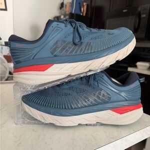 HOKA Bondi 7 Mens 13 Blue Grey Low Top Running Athletic Max Cushioned Road